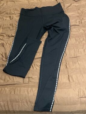 PINK Victoria's Secret Black Leggings with White Logo Side Stripe